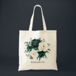 Emerald Greenery Eucalyptus White Blommigt Bröllop Tygkasse<br><div class="desc">Elegant Emerald grönt grey & elfenbensvit blommigt botanisk möhippa present till påsen med vit ros och elegant grönt vattenfärgen eukalyptus löv . Kontakta mig om du behöver hjälp med anpassning eller om du behöver någon annan produkt med den här designen.</div>