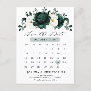 Emerald Greenery Eucalyptus White Save Date Vykort