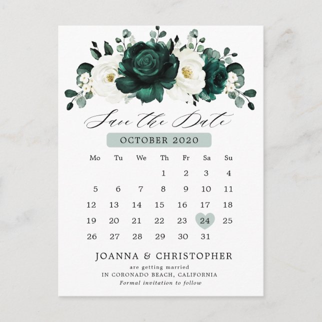 Emerald Greenery Eucalyptus White Save Date Vykort (Framsida)