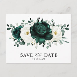 Emerald Greenery Eucalyptus White Save Date Vykort