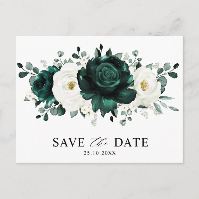 Emerald Greenery Eucalyptus White Save Date Vykort (Framsida)