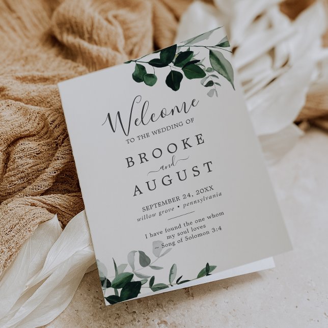 Emerald Greenery Folded Bröllop Program (Skapare uppladdad)