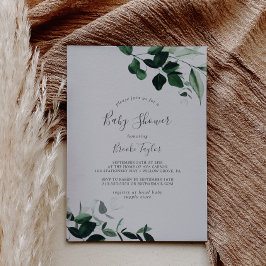 Emerald Greenery | Grått Baby Shower Inbjudningar