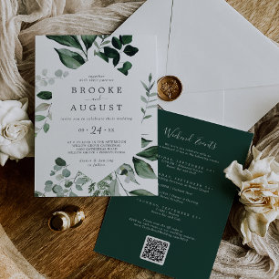 Emerald Greenery Helg Events QR Code Bröllop Inbjudningar