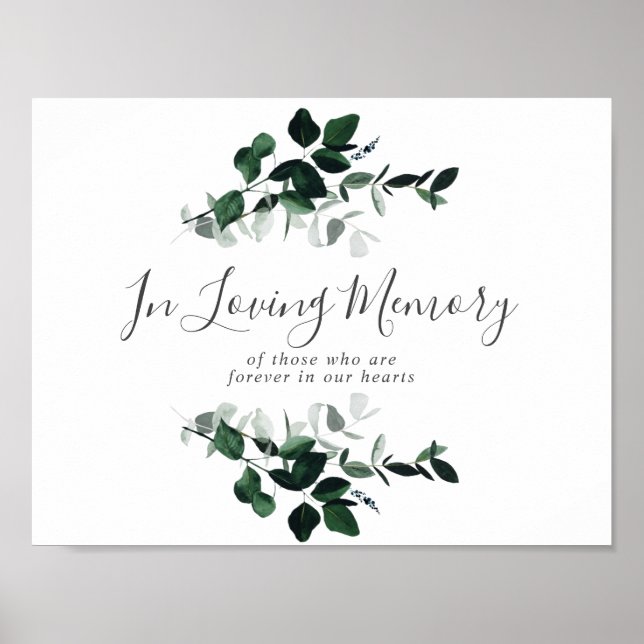 Emerald Greenery in Loving Memory Memorial Sign Poster (Framsidan)