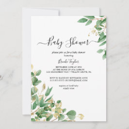 Emerald Greenery | Inbjudan till grått Baby Shower