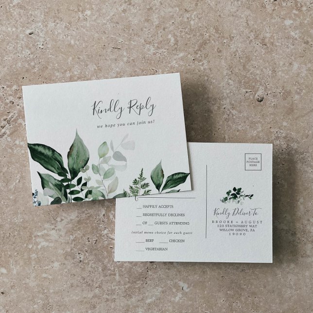 Emerald Greenery Menu Choice Bröllop OSA Postcard Inbjudan Vykort (Skapare uppladdad)