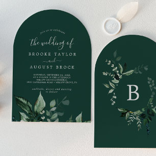 Emerald Greenery Mörk grönt Boho Arch Bröllop Inbjudningar