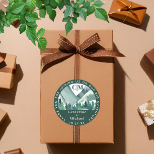 Emerald Greenery Mountain Äventyr Bröllop Runt Klistermärke