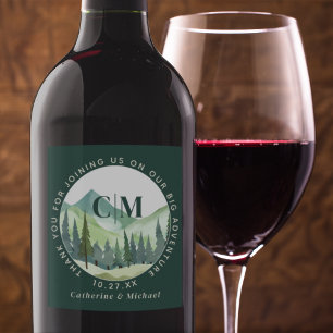 Emerald Greenery Mountain Gräs Rustic Bröllop Vinflaska Etikett