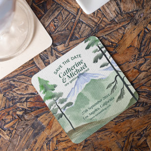 Emerald Greenery Mountain Gräs Träd sparar datumet Underlägg Papper Kvadrat