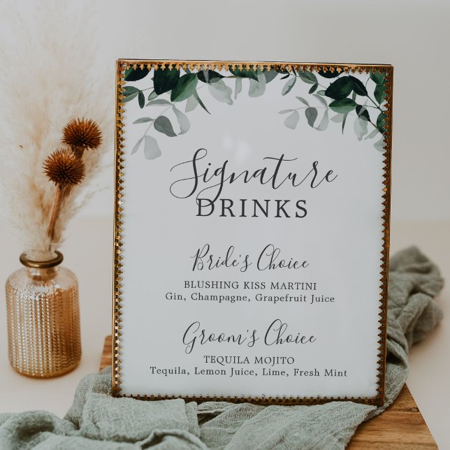 Emerald Greenery Namnteckning Drinks Sign Poster (Skapare uppladdad)