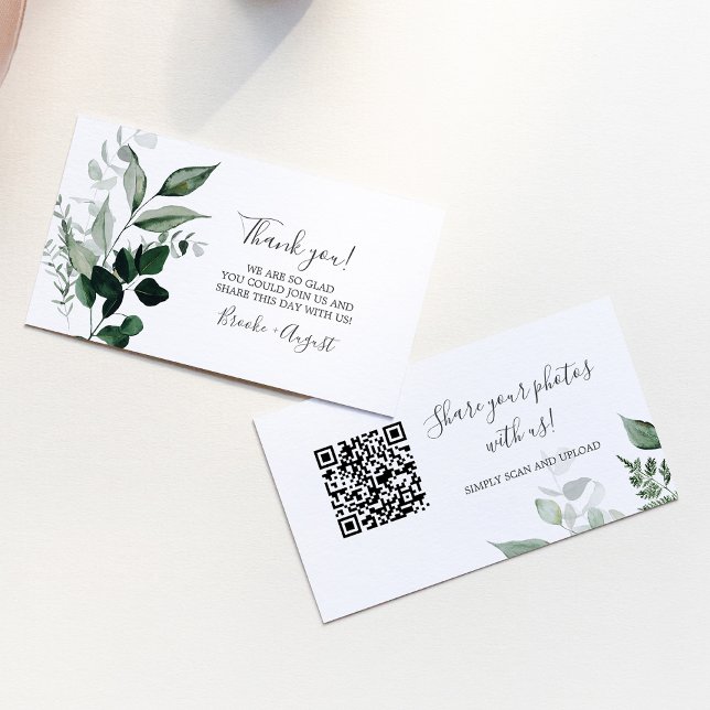 Emerald Greenery Photos Bröllop QR-kodkort Visitkort (Emerald Greenery Photos Wedding QR Code Card)