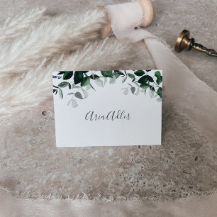 Emerald Greenery Printable Bröllop Place Card Inbjudningar