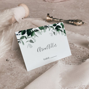 Emerald Greenery Printable Bröllop Place Card Inbjudningar