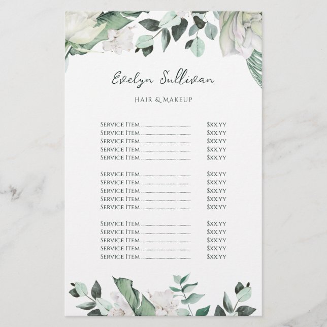 emerald Greenery pris list flyget Flygblad (Framsidan)