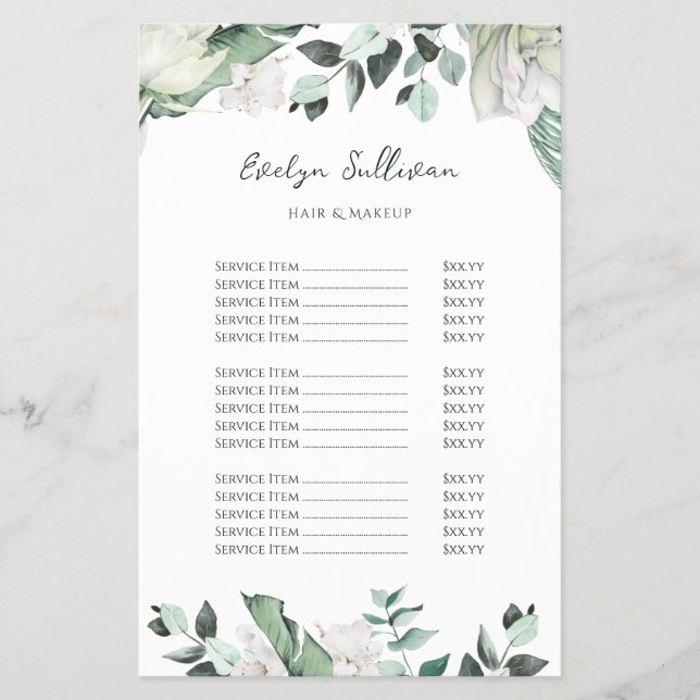 emerald Greenery pris list flyget Flygblad (Framsidan)