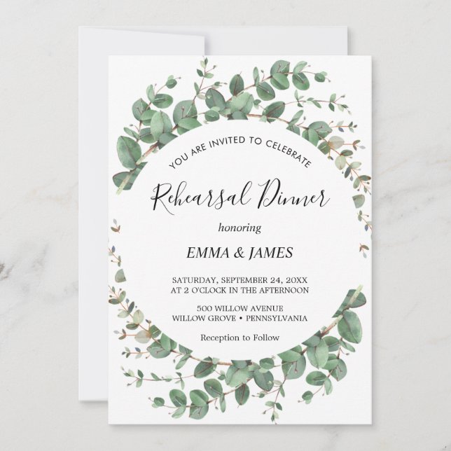 Emerald Greenery Rehearsal Middagsinbjudan Inbjudningar (Framsida)