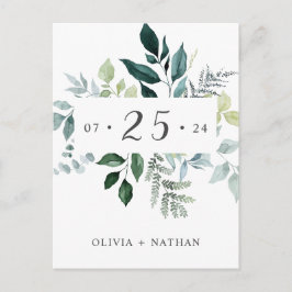 Emerald Greenery Rustic Löv sparar datumet Inbjudan Vykort