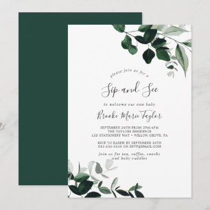 Emerald Greenery Sip och See Inbjudningar