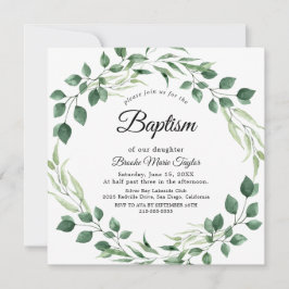 Emerald Greenery Square Baptism-inbjudan Inbjudningar