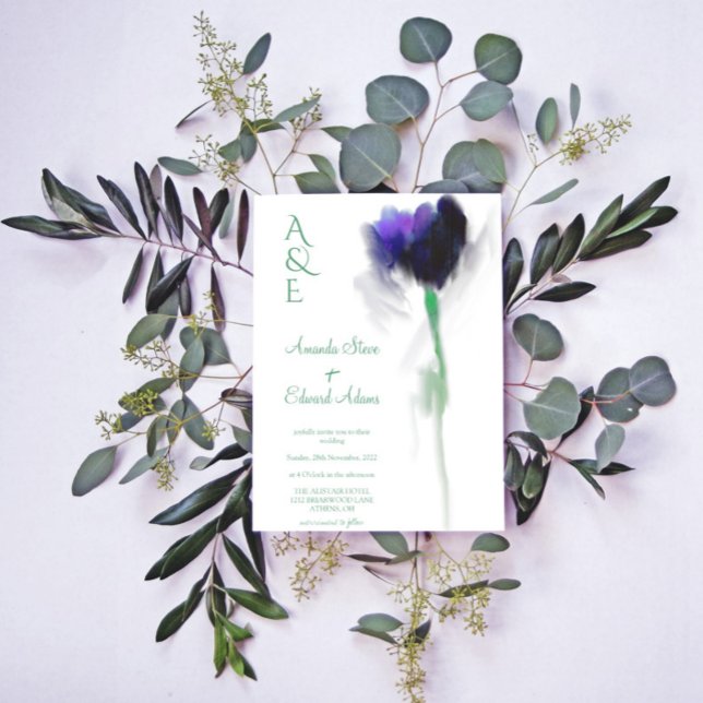 Emerald Greenery Tulip Blommigt Monogram Bröllop Inbjudningar (greenery tulip floral  wedding invitation )