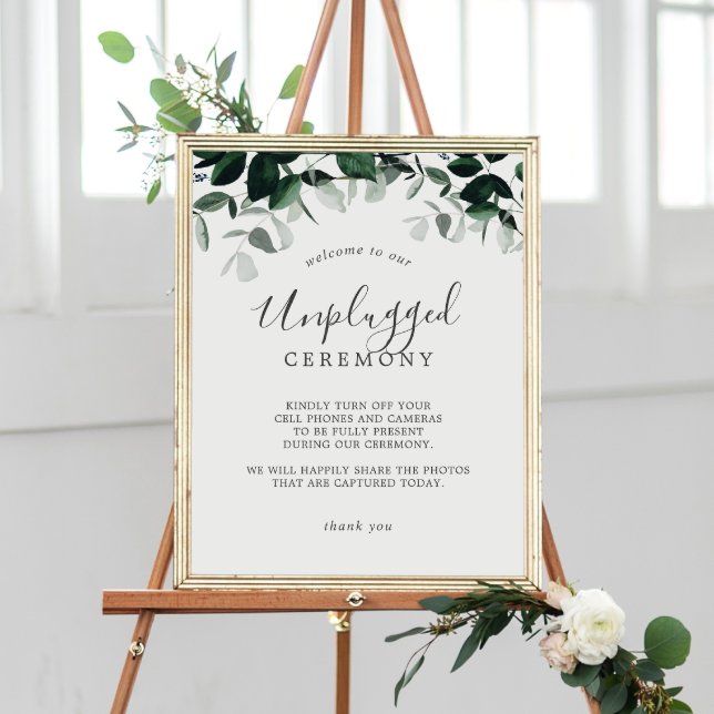 Emerald Greenery Unplugged Ceremony Sign Poster (Skapare uppladdad)