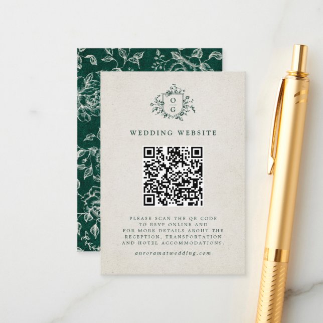 Emerald Greenery Vintage Botanical Bröllop webbpla Tilläggskort (Fram/Back In Situ)
