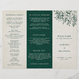 Emerald Greenery Vintage Botanical Bröllopsprogram