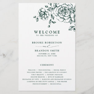Emerald Greenery Vintage Botanical Bröllopsprogram