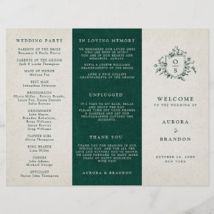 Emerald Greenery Vintage Botanical Bröllopsprogram