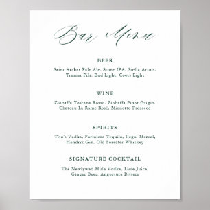 Emerald Greenery Vintage bröllop Pub Menu Poster