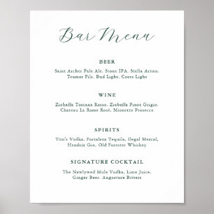 Emerald Greenery Vintage bröllop Pub Menu Poster
