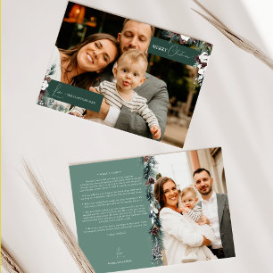 Emerald Greenery Vintage Family Newsletter Photo Julkort