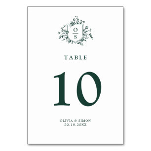 Emerald Greenery Vintagen Botanical Bröllop Bordsnummer