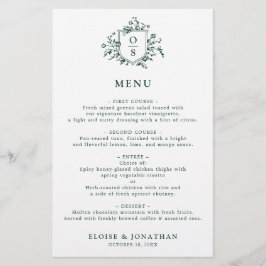 Emerald Greenery Vintagen Botanical Bröllop Menu