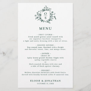 Emerald Greenery Vintagen Botanical Bröllop Menu