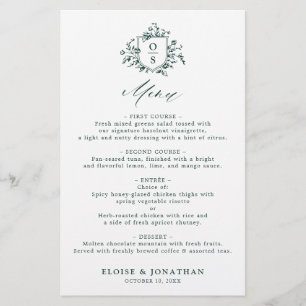 Emerald Greenery Vintagen Botanical Bröllop Menu