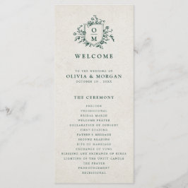 Emerald Greenery Vintagen Botanical Bröllop Program