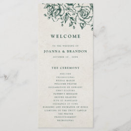 Emerald Greenery Vintagen Botanical Bröllop Program