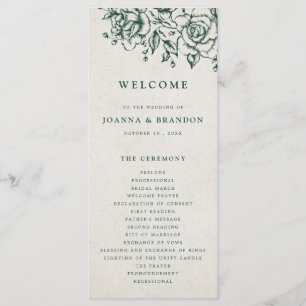 Emerald Greenery Vintagen Botanical Bröllop Program