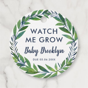 Emerald Greenery Watch Me Grow Baby Shower Gåvor Etiketter