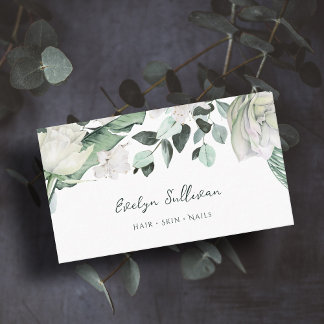 emerald Greenery white blommor affärskort Visitkort