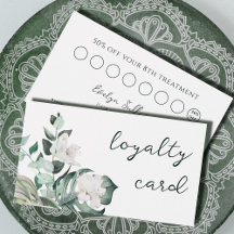 emerald Greenery white blommor loyalty Card