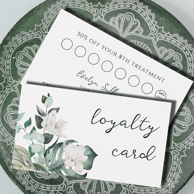 emerald Greenery white blommor loyalty Card Visitkort (Skapare uppladdad)