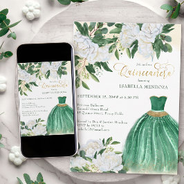 Emerald Greenery White Peony Princess Quinceanera Inbjudningar