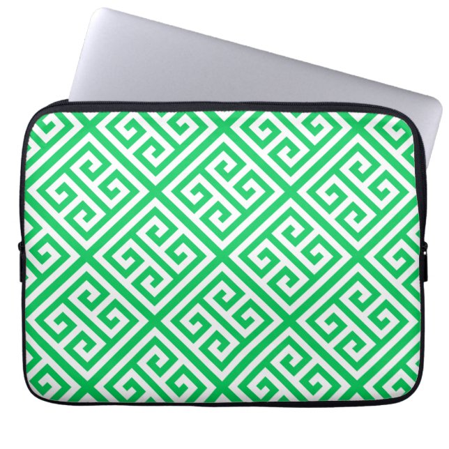 Emerald Grn White Med Grekiska Nyckel Diag T Mönst Laptop Sleeve (Framsidan)