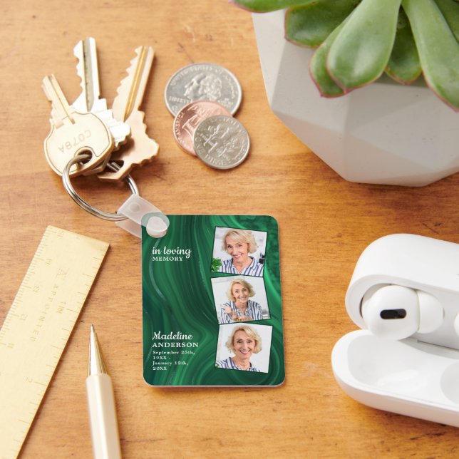 Emerald Grönt 3 Photo Funeral Gift Memorial Prayer Nyckelring (Skrivbord)