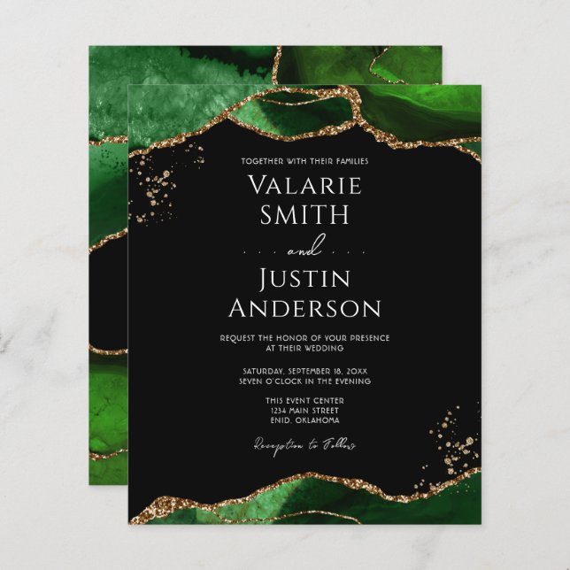 Emerald Grönt Agate Budget Bröllop (Fram/baksida)