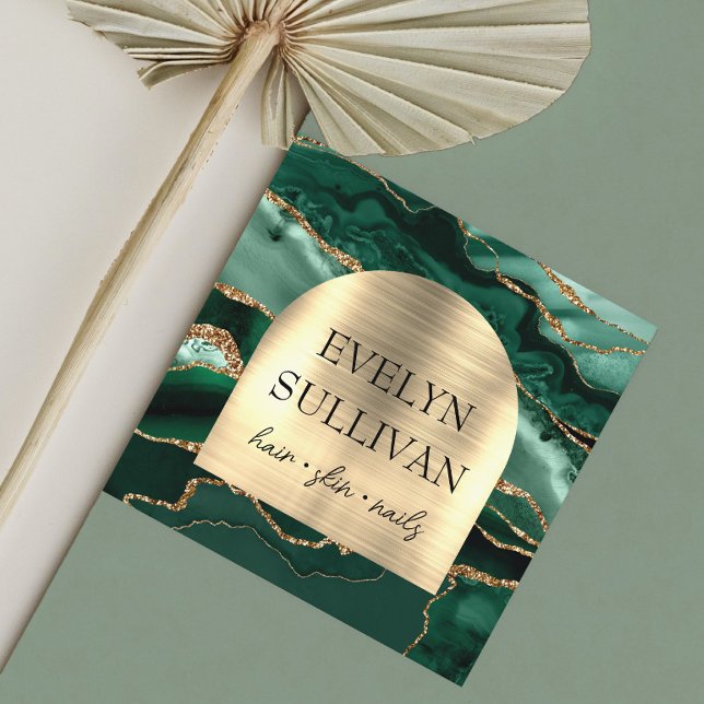 Emerald grönt agate faux foil arch affärskort fyrkantigt visitkort (Skapare uppladdad)